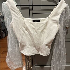 Lulu's Ivory Top with Sheer Pearl Sleeves